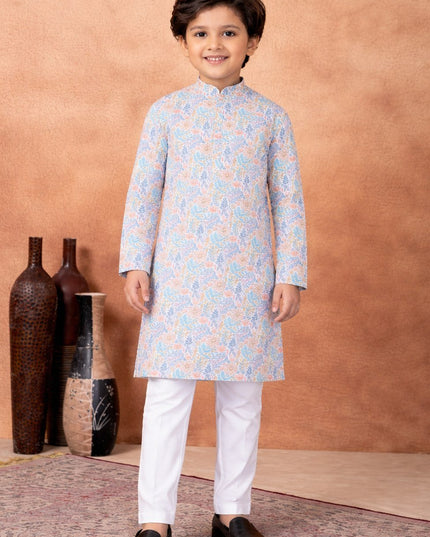 Premium Boys Digital Print Luxe Silk Straight Kurta Set | Ethnic Wear - Rosepetals Luxe