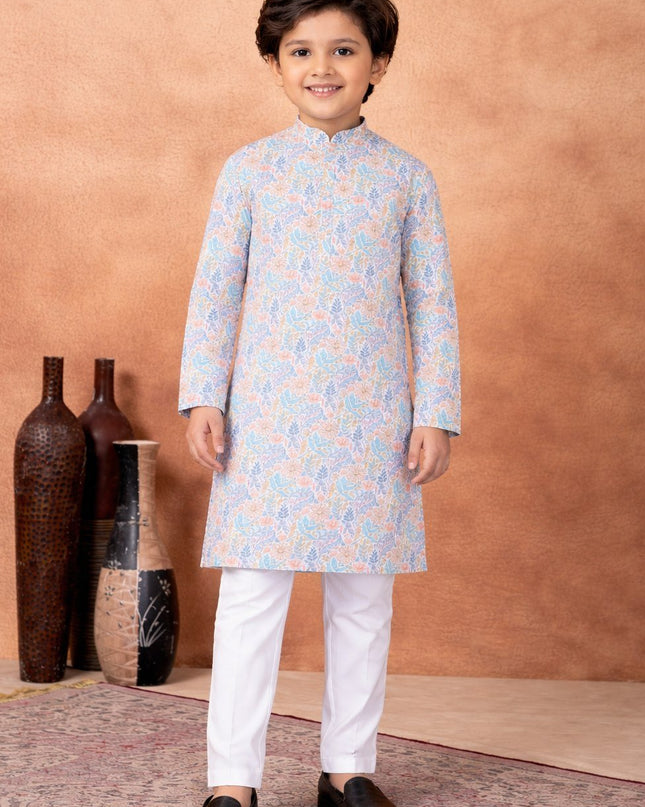 Premium Boys Digital Print Luxe Silk Straight Kurta Set | Ethnic Wear - Rosepetals Luxe