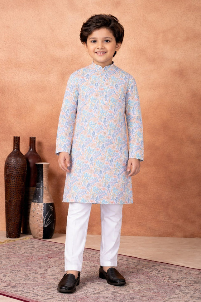 Premium Boys Digital Print Luxe Silk Straight Kurta Set | Ethnic Wear - Rosepetals Luxe