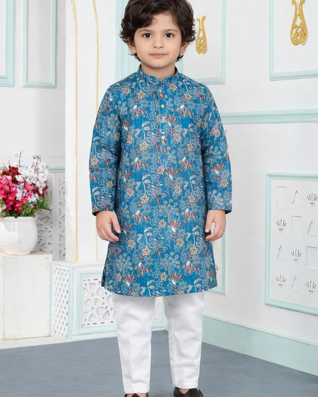 Premium Boys Digital Print Luxe Silk Straight Kurta Set | Ethnic Wear - Rosepetals Luxe