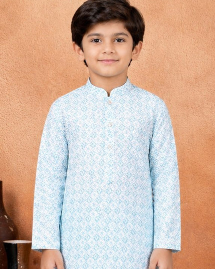 Premium Boys Digital Print Luxe Silk Straight Kurta Set | Ethnic Wear - Rosepetals Luxe