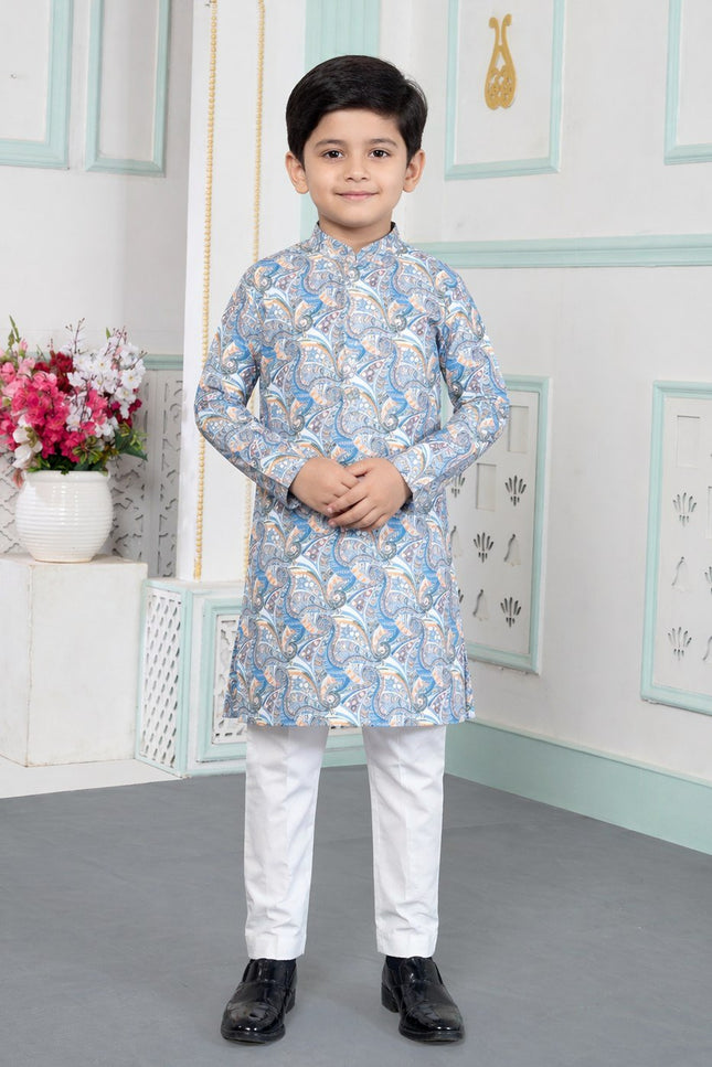 Premium Boys Digital Print Luxe Silk Straight Kurta Set | Ethnic Wear - Rosepetals Luxe