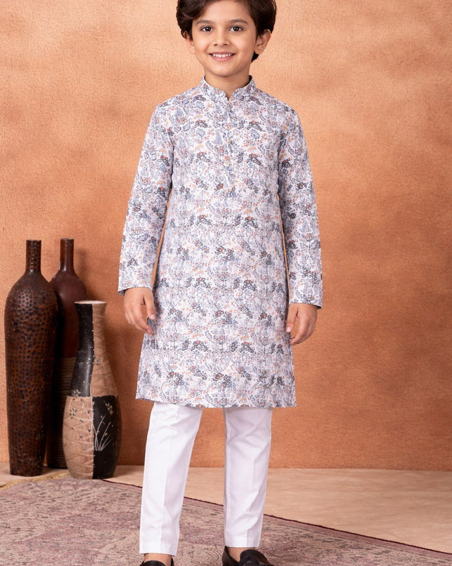 Premium Boys Digital Print Luxe Silk Straight Kurta Set | Ethnic Wear - Rosepetals Luxe