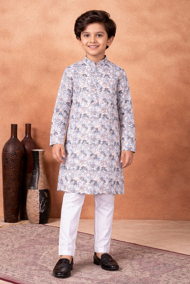 Premium Boys Digital Print Luxe Silk Straight Kurta Set | Ethnic Wear - Rosepetals Luxe