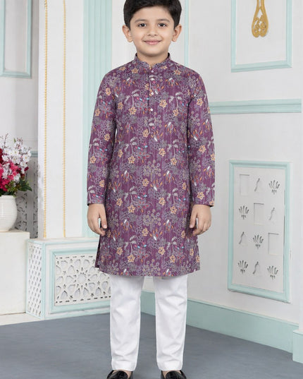 Premium Boys Digital Print Luxe Silk Straight Kurta Set | Ethnic Wear - Rosepetals Luxe