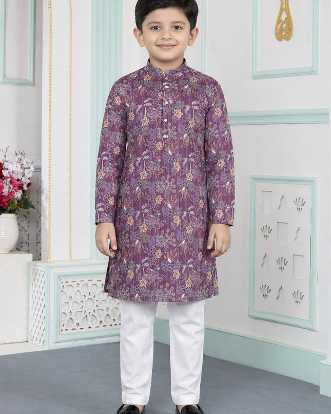 Premium Boys Digital Print Luxe Silk Straight Kurta Set | Ethnic Wear - Rosepetals Luxe
