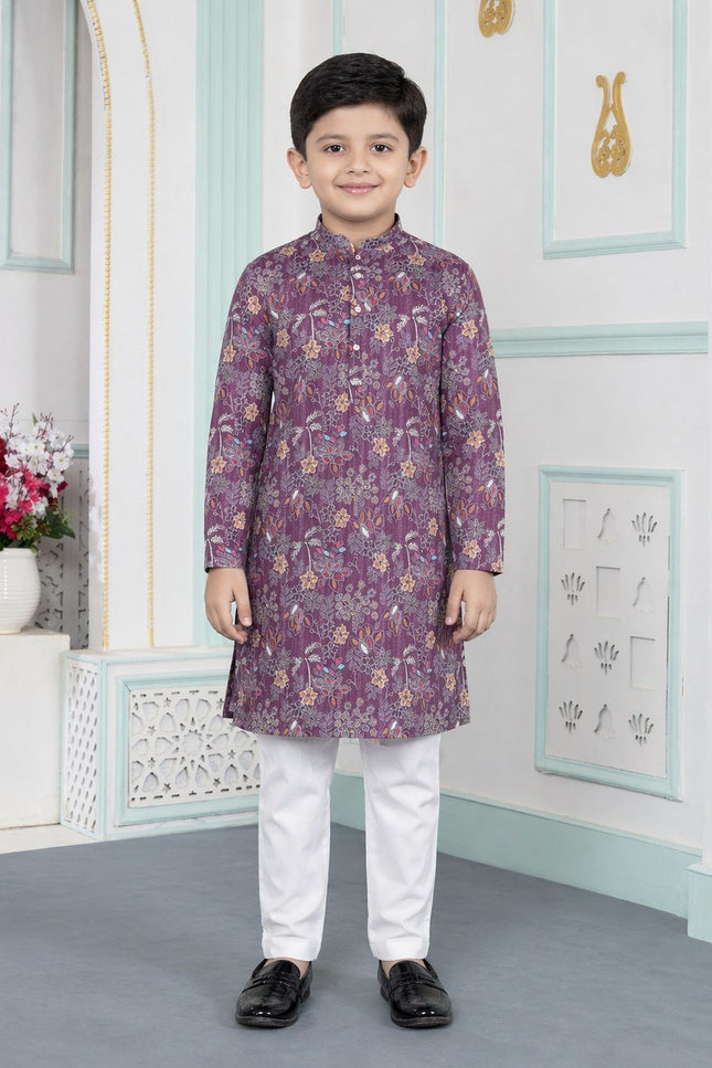 Premium Boys Digital Print Luxe Silk Straight Kurta Set | Ethnic Wear - Rosepetals Luxe