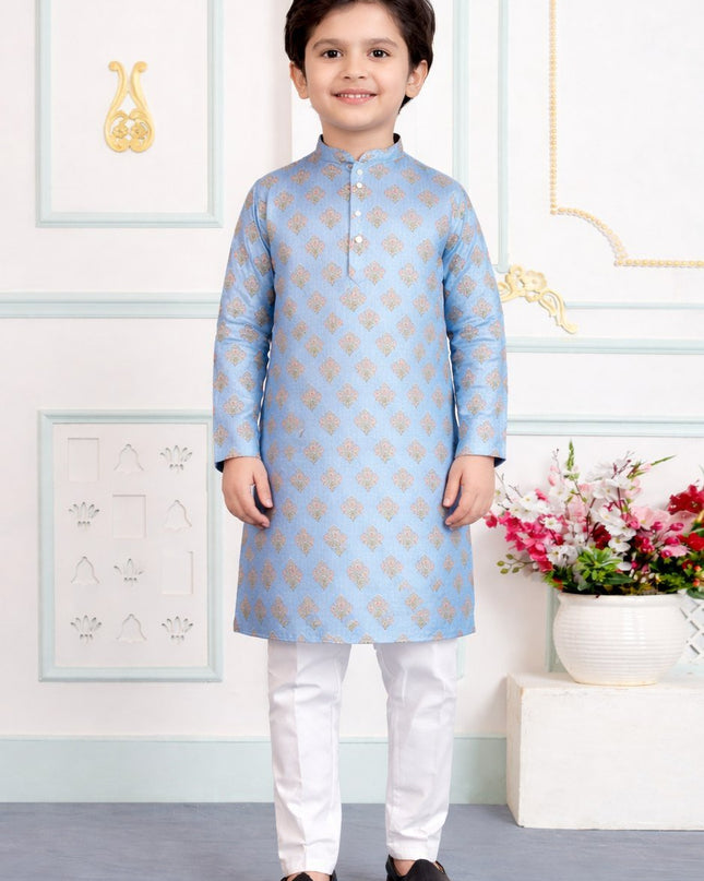 Premium Boys Digital Print Luxe Silk Straight Kurta Set | Ethnic Wear - Rosepetals Luxe