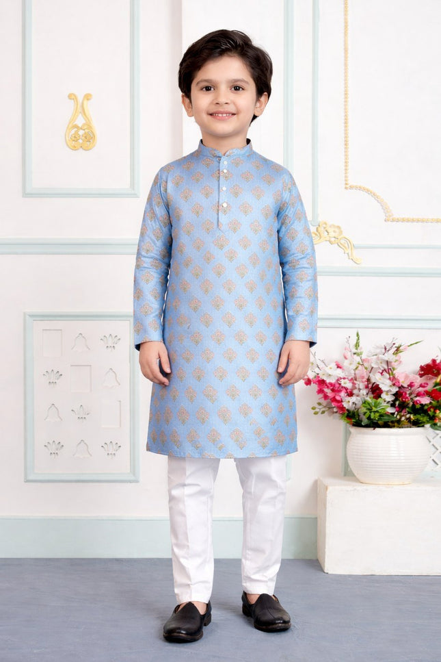 Premium Boys Digital Print Luxe Silk Straight Kurta Set | Ethnic Wear - Rosepetals Luxe