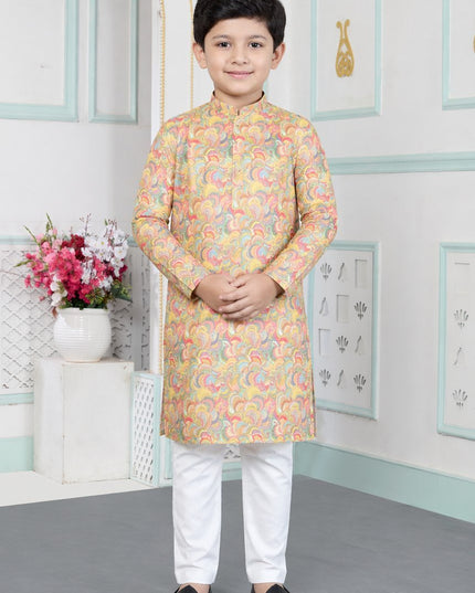Premium Boys Digital Print Luxe Silk Straight Kurta Set | Ethnic Wear - Rosepetals Luxe