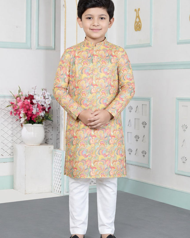 Premium Boys Digital Print Luxe Silk Straight Kurta Set | Ethnic Wear - Rosepetals Luxe