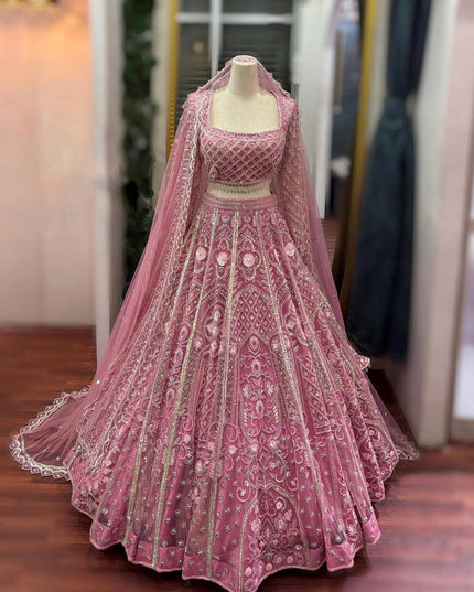Premium Butterfly Net Lehenga Choli with Sequins Embroidery | 4 Mtr Flare | Semi - Stitched - Rosepetals Luxe