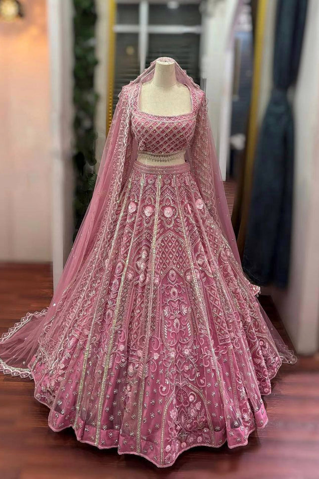 Premium Butterfly Net Lehenga Choli with Sequins Embroidery | 4 Mtr Flare | Semi - Stitched - Rosepetals Luxe