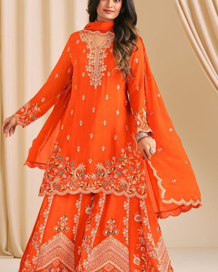 Premium Chinon Embroidery Palazzo Suit with Diamond Work - Rosepetals Luxe
