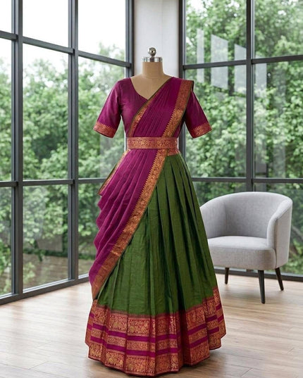 Buy Cotton Silk Lehenga Set – South Indian Zari Border