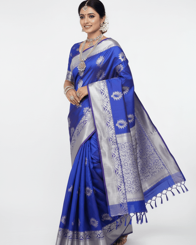 Premium Embossed Plain Silk Saree | Festivals and Weddings - Rosepetals Luxe