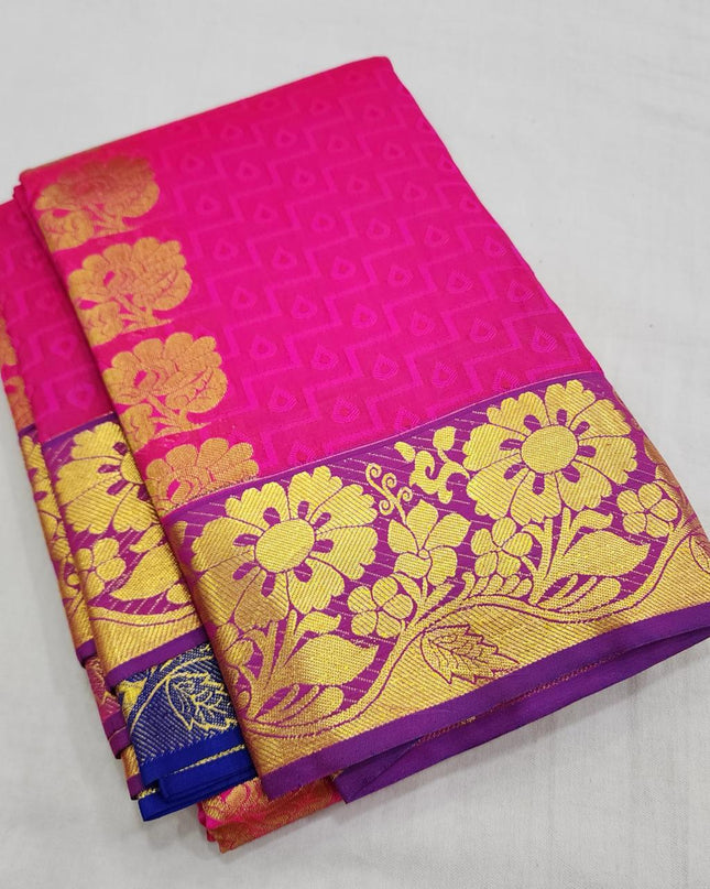 Premium Embossed Plain Silk Saree | Festivals and Weddings - Rosepetals Luxe