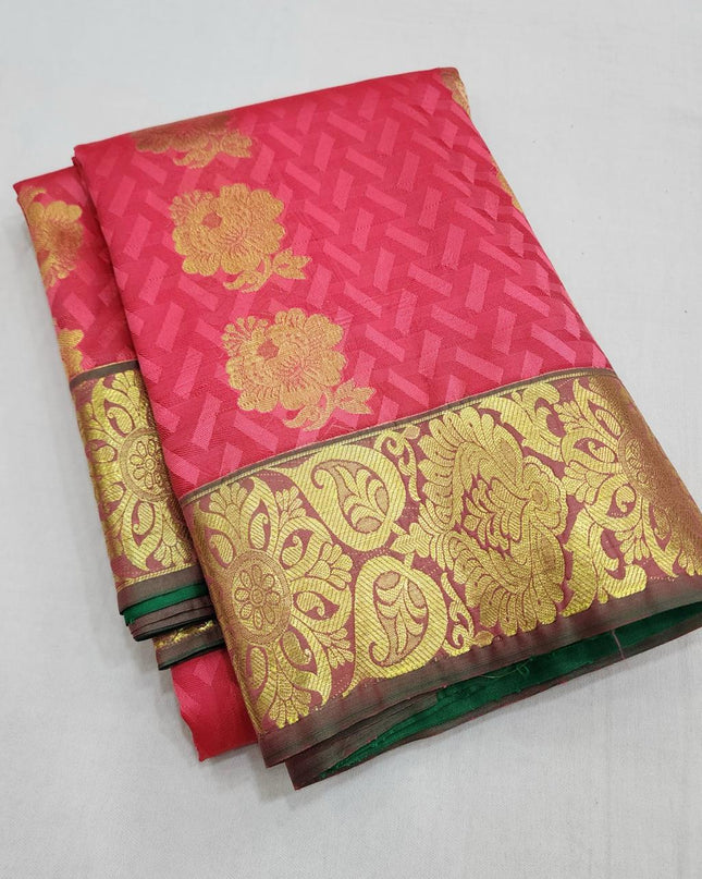 Premium Embossed Plain Silk Saree | Festivals and Weddings - Rosepetals Luxe