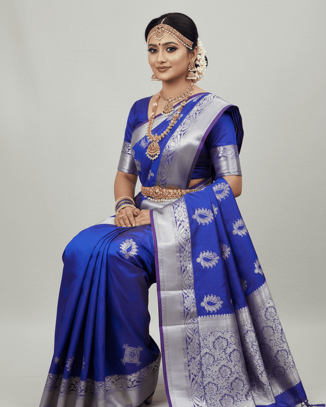 Premium Embossed Plain Silk Saree | Festivals and Weddings - Rosepetals Luxe