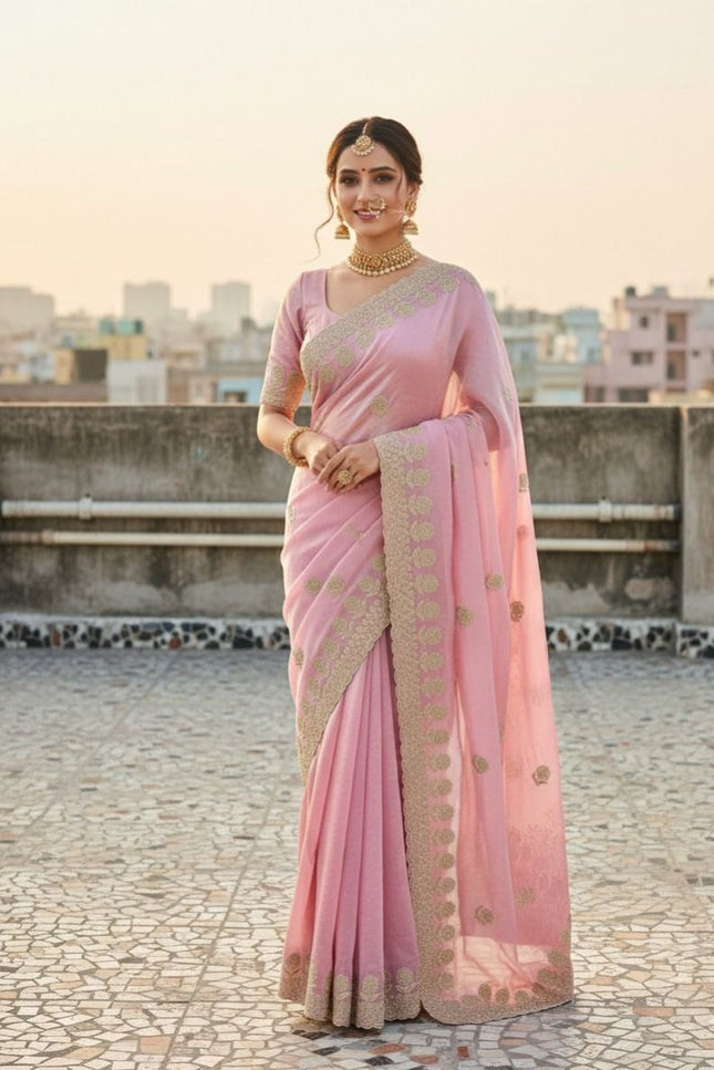 Premium Fancy Satin Saree with All Over Butta Work and Cut Work Border - Rosepetals Luxe