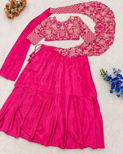 Premium French Crepe Silk Double Layer Lehenga Choli Set With Attached Pallu - Rosepetals Luxe