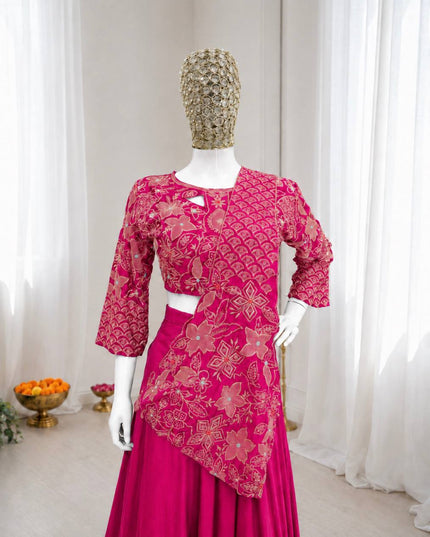Premium French Crepe Silk Double Layer Lehenga Choli Set With Attached Pallu - Rosepetals Luxe