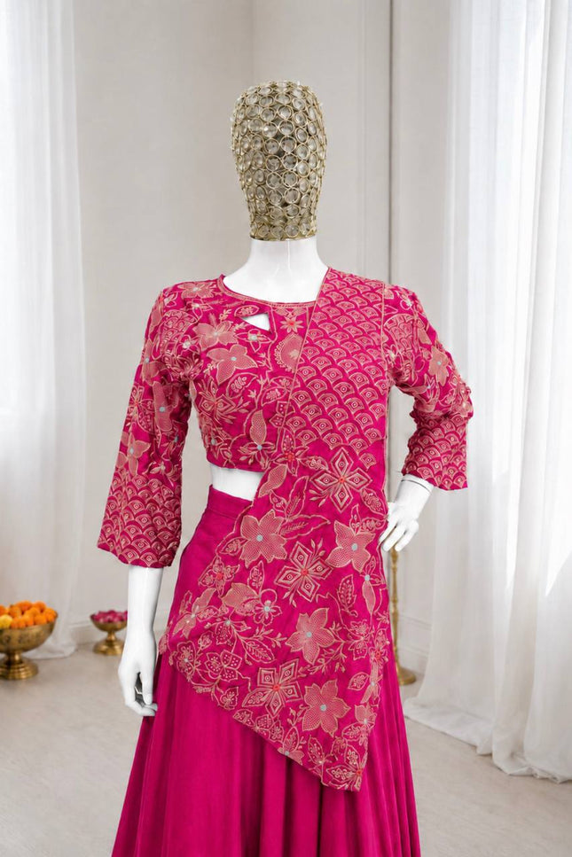 Premium French Crepe Silk Double Layer Lehenga Choli Set With Attached Pallu - Rosepetals Luxe