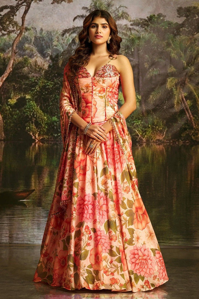 Premium Georgette Corset Lehenga | Matching Printed Dupatta With Crystal Lace | Perfect For Festive - Rosepetals Luxe