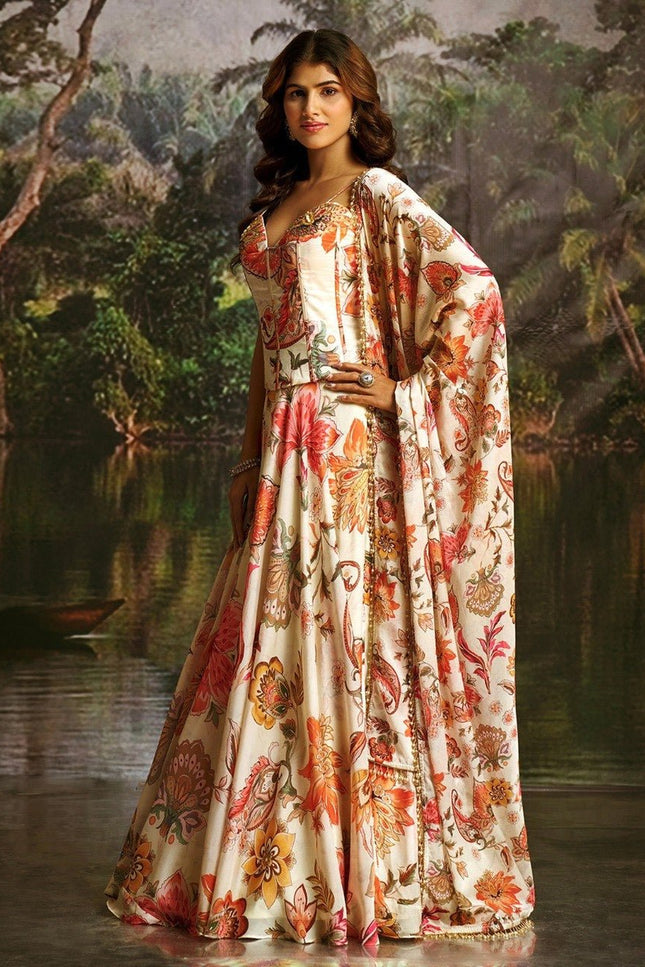 Premium Georgette Corset Lehenga | Matching Printed Dupatta With Crystal Lace | Perfect For Festive - Rosepetals Luxe
