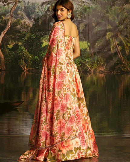 Premium Georgette Corset Lehenga | Matching Printed Dupatta With Crystal Lace | Perfect For Festive - Rosepetals Luxe