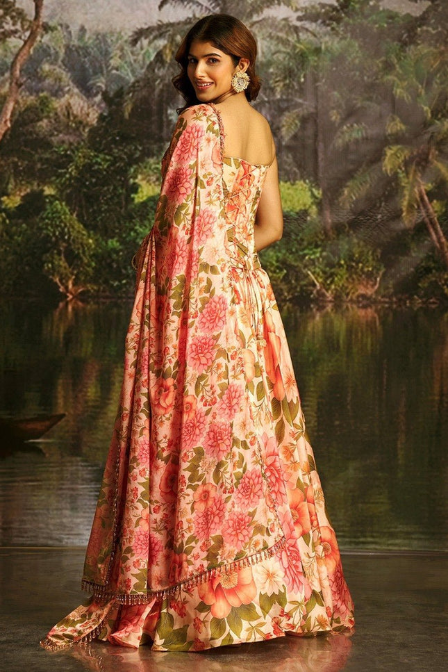 Premium Georgette Corset Lehenga | Matching Printed Dupatta With Crystal Lace | Perfect For Festive - Rosepetals Luxe