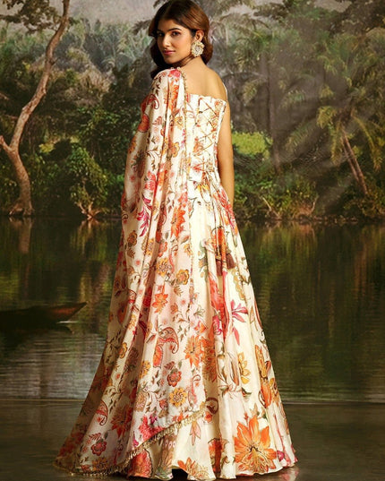 Premium Georgette Corset Lehenga | Matching Printed Dupatta With Crystal Lace | Perfect For Festive - Rosepetals Luxe
