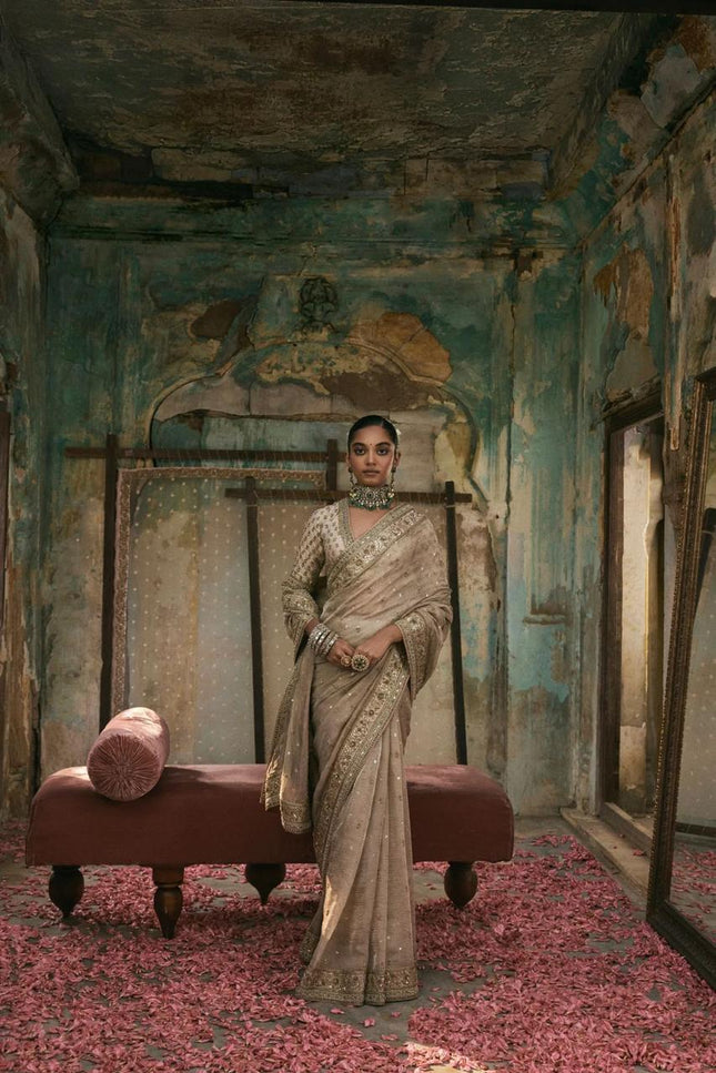 Premium Gold Crush Sequins Saree with Diamond Silk Blouse Piece - Rosepetals Luxe