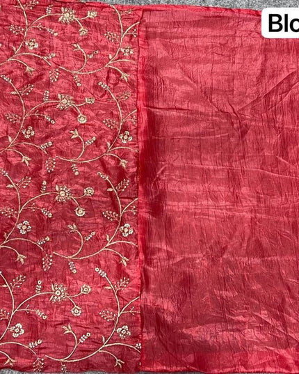 Premium Gold Crush Tissue Silk Saree with Double Sequence Embroidery Blouse Piece - Rosepetals Luxe