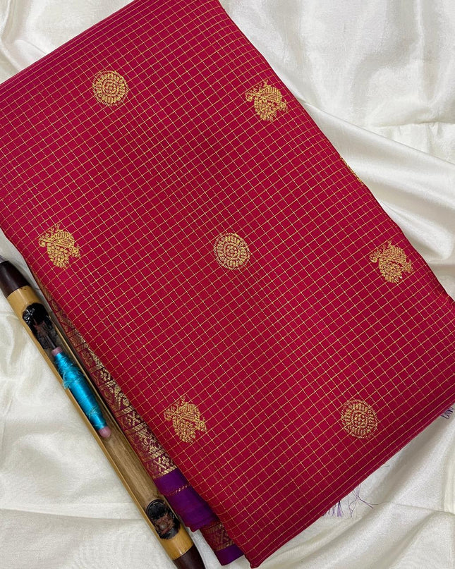 Premium Kanchipuram Handloom Pure Silk Saree | Checked Bridal Collection - Rosepetals Luxe