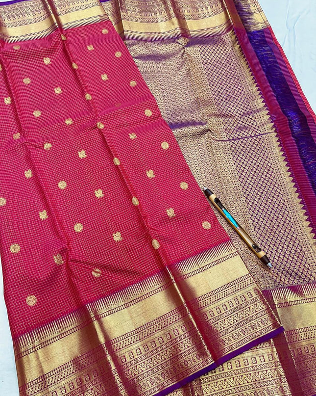 Premium Kanchipuram Handloom Pure Silk Saree | Checked Bridal Collection - Rosepetals Luxe