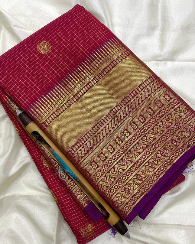 Premium Kanchipuram Handloom Pure Silk Saree | Checked Bridal Collection - Rosepetals Luxe