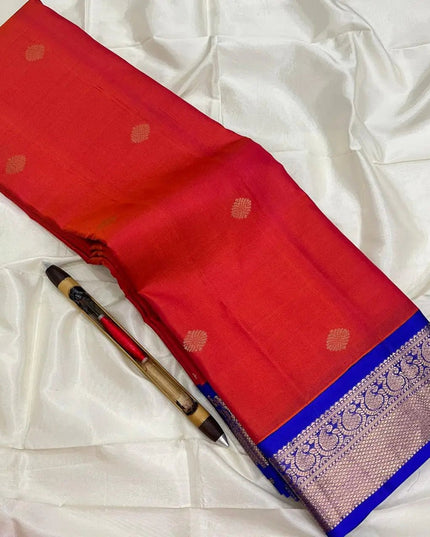 Premium Kanchipuram Pure Silk Saree | Korvai Butta Design | Silk Mark Certified | Red - Rosepetals Luxe