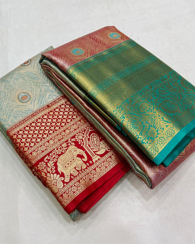 Premium Kanchipuram Semi Silk Tissue Saree | Trending Colour Collection - Rosepetals Luxe