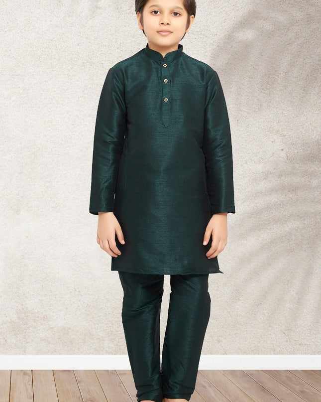 Premium Kids Luxe Banarasi Silk Traditional Kurta Churidar Pyjama Set - Rosepetals Luxe
