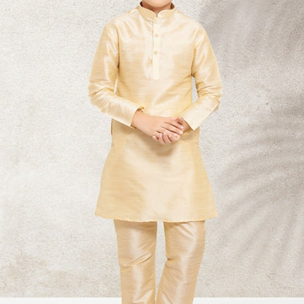 Premium Kids Luxe Banarasi Silk Traditional Kurta Churidar Pyjama Set - Rosepetals Luxe