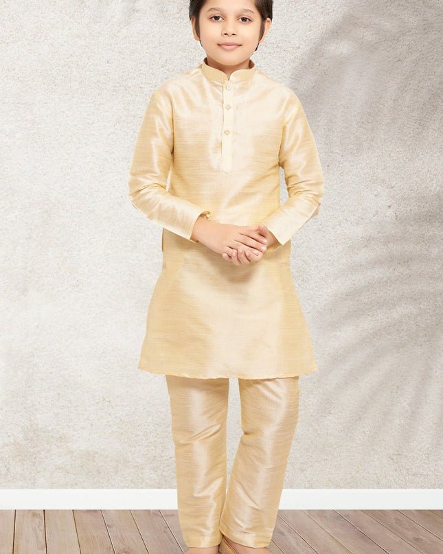 Premium Kids Luxe Banarasi Silk Traditional Kurta Churidar Pyjama Set - Rosepetals Luxe