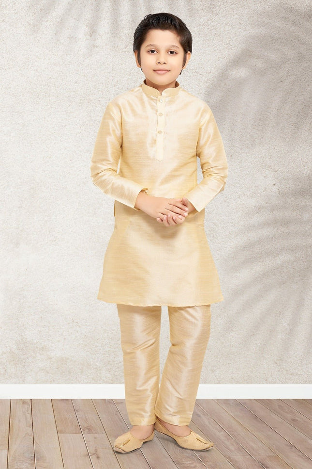 Premium Kids Luxe Banarasi Silk Traditional Kurta Churidar Pyjama Set - Rosepetals Luxe