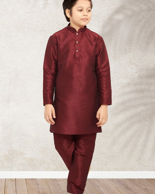 Premium Kids Luxe Banarasi Silk Traditional Kurta Churidar Pyjama Set - Rosepetals Luxe