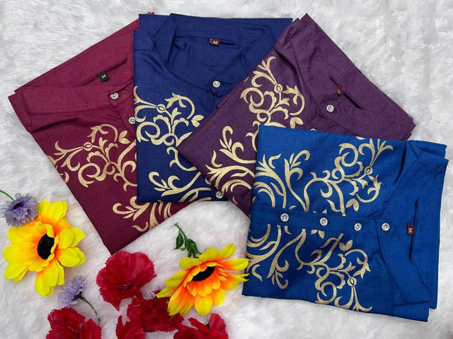 Premium Magic Cotton Foil Print Jippa for Men | Traditional Kerala Festive Kurta | Sizes M–5XL - Rosepetals Luxe