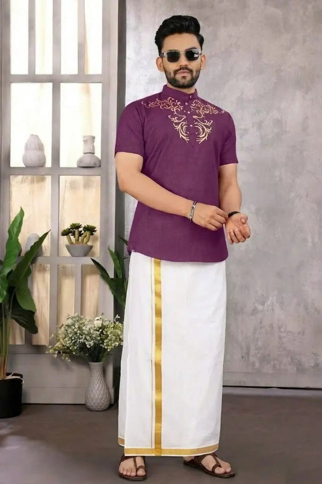 Premium Magic Cotton Foil Print Jippa for Men | Traditional Kerala Festive Kurta | Sizes M–5XL - Rosepetals Luxe