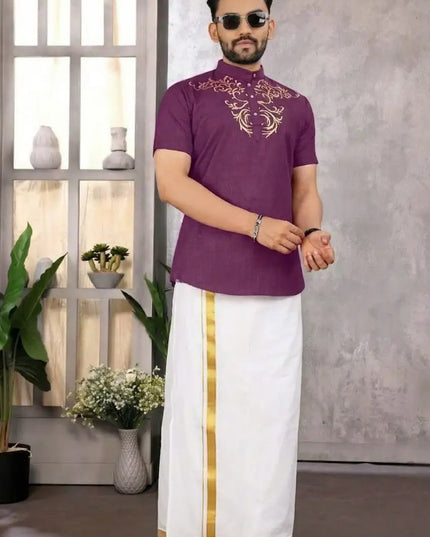 Premium Magic Cotton Foil Print Onam Jippa for Men | Traditional Kerala Festive Kurta | Sizes M–5XL - Rosepetals Luxe