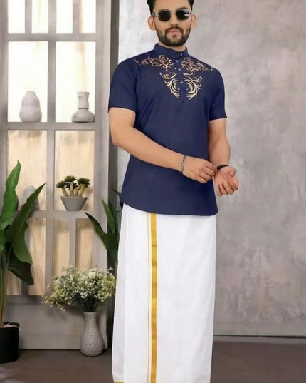 Premium Magic Cotton Foil Print Onam Jippa for Men | Traditional Kerala Festive Kurta | Sizes M–5XL - Rosepetals Luxe