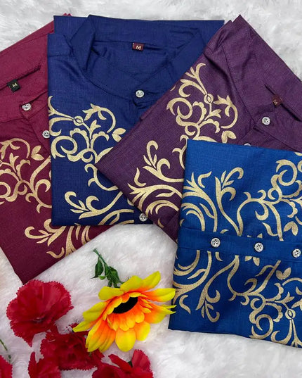 Premium Magic Cotton Foil Print Onam Jippa for Men | Traditional Kerala Festive Kurta | Sizes M–5XL - Rosepetals Luxe