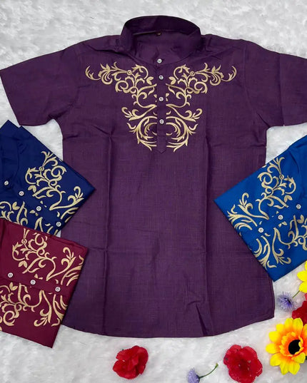 Premium Magic Cotton Foil Print Onam Jippa for Men | Traditional Kerala Festive Kurta | Sizes M–5XL - Rosepetals Luxe
